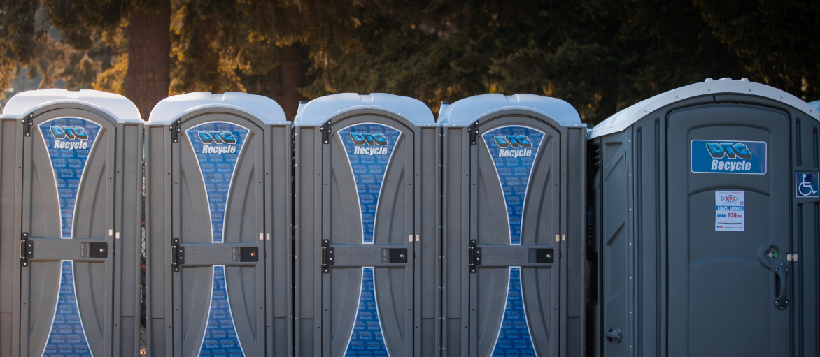 A row of DTG portable toilets