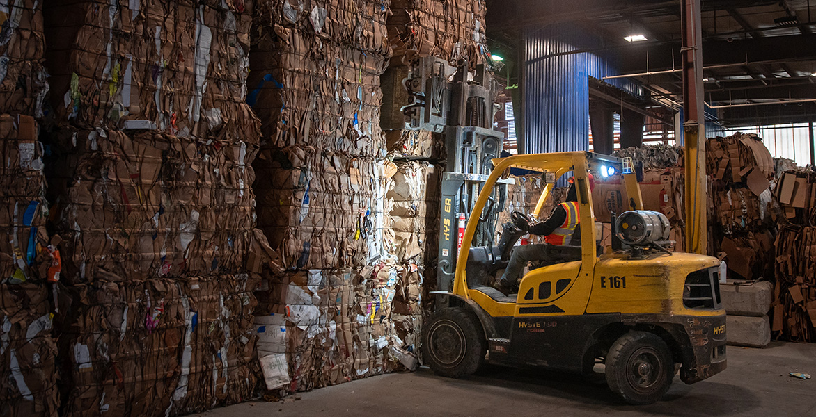 Cardboard being recycled at a DTG facility