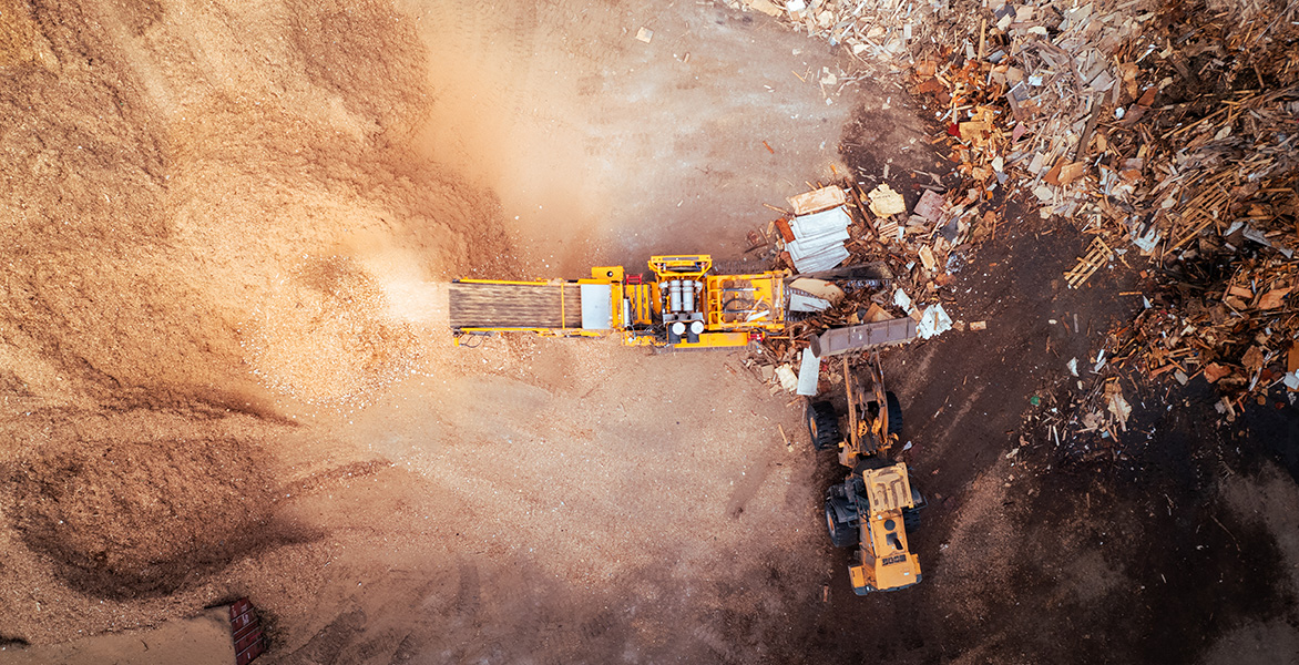 DTG wood recycling facility drone shot